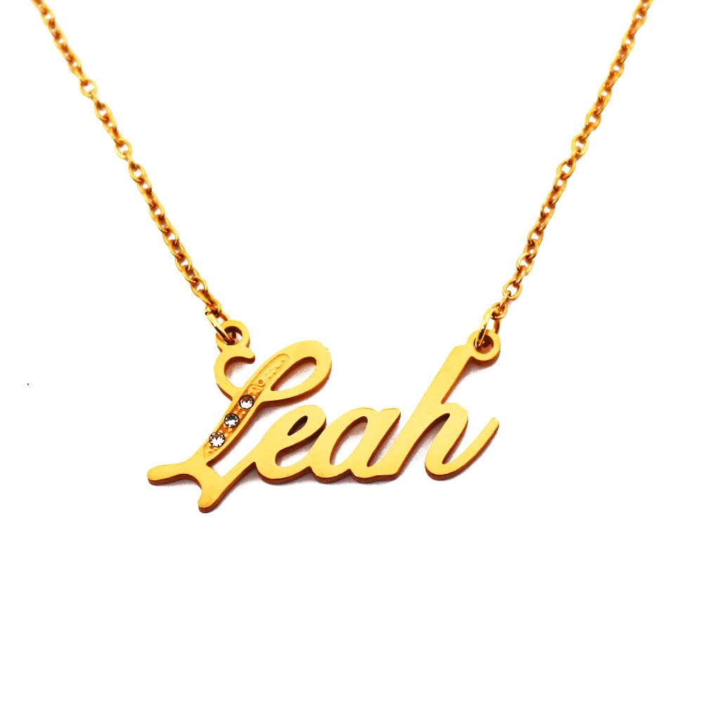 Kigu Name Necklace Leah - Gold Tone - Custom Name Necklace - Personalised Jewellery for Ladies- Customised Jewellery for Girls- Custom Pendant Leah