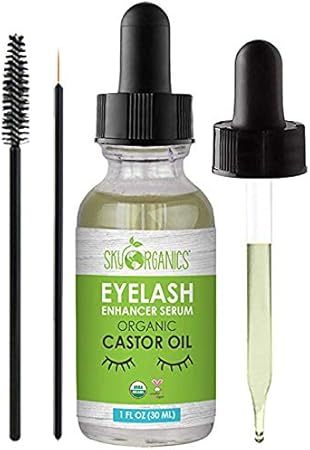 ヒマシ油（30 ml）USDAオーガニックコールドプレス100％ヘキサン不含ヒマシ油-髪、まつげ、眉用の保湿オイル-Sky Organics製ヒマシ油