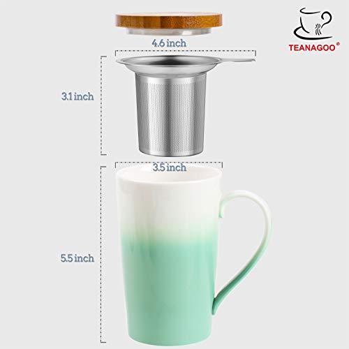 TEANAGOO M066-N Ceramic Tea-Mug with Infuser & Lid, 18 OZ, Plum Green, Travel Teaware with Filter, Tea Cup Steeper Maker, Brewing Strainer for Loose Leaf Tea, Diffuser One Set Tea Lover Gift