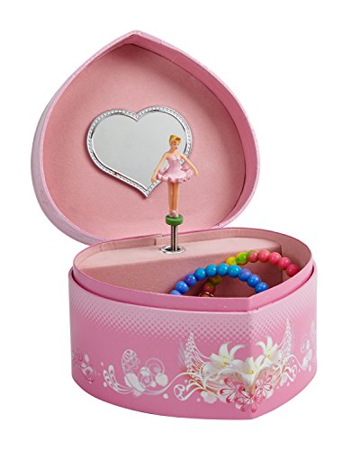 JewelKeeper Heart Shaped Music Jewelry Box with Twirling Ballerina, Flower Design, Swan Lake Tune