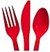 Heavy Duty Plastic Cutlery Set in Red- 32 Spoons, 32 Forks, 32 Knives