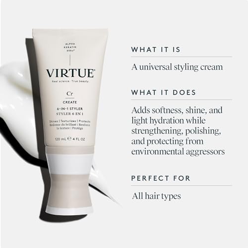 Virtue 6-in-1 Hair Styler, Styling Cream with Heat Protection, Safe for All Hair Types, Color Safe
