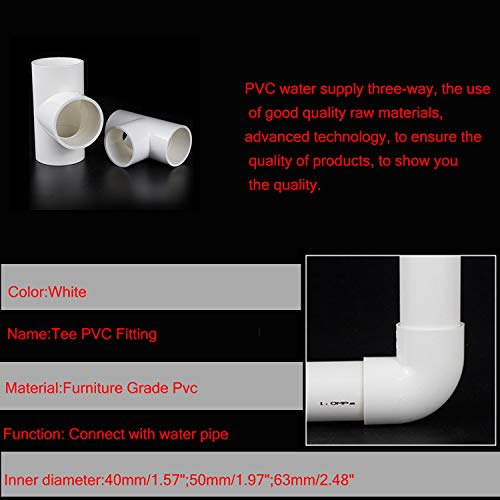 Ioffersuper 1Pc 3-Way PVC Water Pipe Tube Adapter Connectors 40mm-63mm Diameter (50mm)