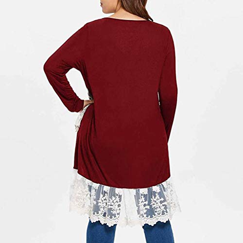 Respctful ♪☆ Women's Lace Patchwork Pullover Long Sleeve Blouse Layered Hem Tee Casual Blouse Top