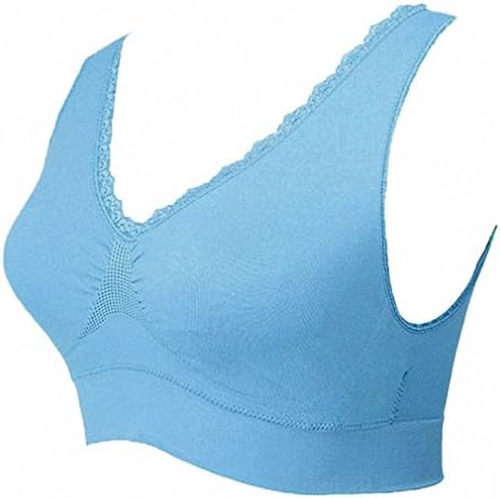SUNYIK Sports Bra for Women,Padded Wireless Lace Yoga Bras(L,Light Blue)