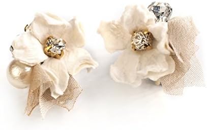 Refreshing jasmine flower with shining stones clip-ons - pink - Japan design -cute style (Beige)