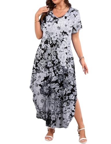 JollieLovin Womens Plus Size Casual Summer Maxi Dress Short Sleeve Beach at Amazon