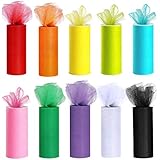 MXCELL 10 Colors Tulle Rolls Rainbow Tulle Colors Roll Fabric Spool 6 Inch by 25Y Spool for Wedding Tutu and Table Skirt Deco