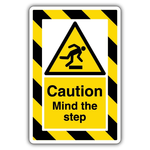 V Safety Caution Mind The Step - ExtraViz 250 x 350 mm - 2mm Super-Tough Rigid Plastic Safety Sign