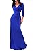 Vivicastle Solid V-Neck 3/4 Sleeve Wrap Waist Long Maxi Dress (Large, Royal Blue)