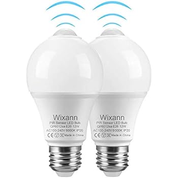 Wixann Motion Sensor Light Bulbs,12W(100W Equivalent), Motion Activated Security LED Bulb Lamp Indoor/Outdoor for Garage Front Door Porch Stairs Hallway E26, A19, 6000K Daylight- 2PACK