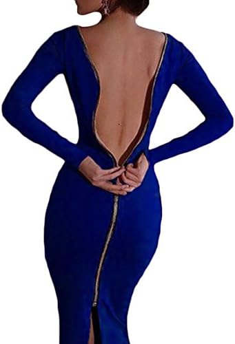 Pivaconis Women's Round Neck Back Zip Long Sleeve Party Club Bodycon Dress