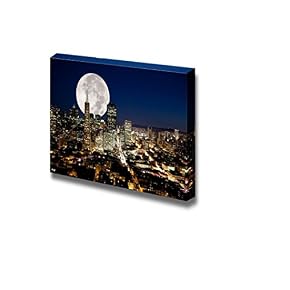 A Full Moon Over a Urban Metropolis Wall Decor