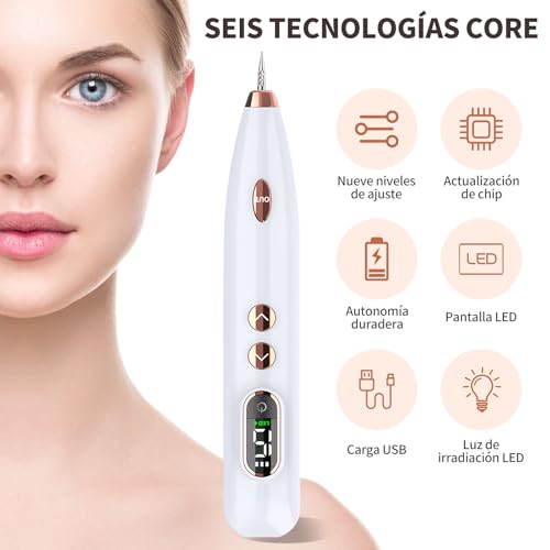Pluma de Plasma, 15 Niveles, Dispositivo de Cuidado Facial con Tecnología de Plasma, USB Recargable, Pantalla LED, Compacto para Uso Personal y Profesional (Blanco Perla)