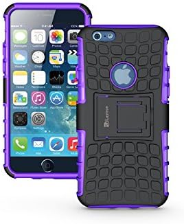 Premium Heavy Duty iPhone 6 / 6S Case By Raytron - Shockproof Rugged Armor Case - Non-Slip Dual Layer Hybrid TPU Textured Polycarbonate Protector - Back Side Kickstand - Purple/Black