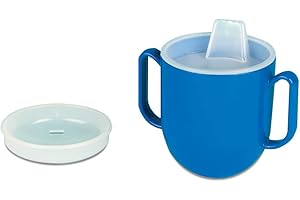 SP Ableware No-Tip Weighted Base Cup with Lids and Two Handles, Spill Proof - Blue (745940000)