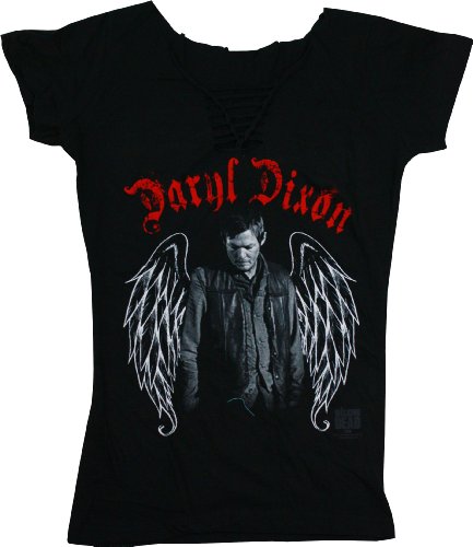 Changes Walking Dead Daryl Wings Juniors Black T-Shirt (Juniors Large)