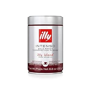 illy Intenso Ground Espresso Coffee, Dark Roast, Intense, Robust and Full Flavored With Notes of Deep Cocoa, 100% Arabica Coffee, No Preservatives, 8.8 Ounce (Pack of 2)