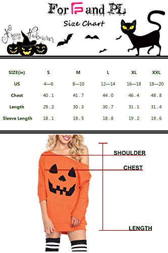 Halloween Womens Pumpkin Off Shoulder Sweatshirt Orange 3/4 Sleeve Pullover Tops M - Thumbnail 4