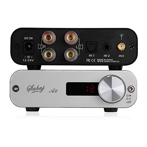 Sabaj A2 Small Desktop Stereo Audio Digital Amplifier with Bluetooth 4.0 USB Optical Input 55Wx2 Silver