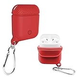 JuQBanke Compatible for AirPod Case, Airpods Accessories Shockproof Protective case Cover Silicone Skin for Apple AirPods 2＆1 Charging Case [Not for Wireless Charging Case]，Red