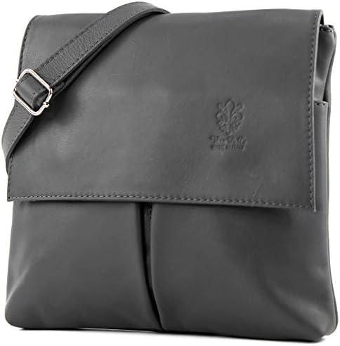 Elegant FashionsWomens Genuine Vera Pelle Double Pocket Soft Italian Leather Cross Body Shoulder Bag with Long Strap