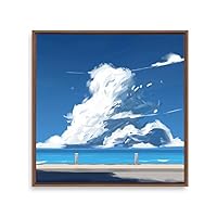Framed Canvas Wall Art Blue Sky and Sea Canvas Prints Home Artwork Decoration for Living Room,Bedroom - 16x16 inches