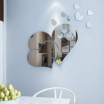CCINEE 23pcs Heart Shape Mirror Wall Sticker 3D Art Wall Decal Removable Mirror Wall Sticker for St. Valentine's Day Home Decoration