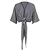 ZJP Women Striped Deep V Neck Half Sleeve Front Tie Kimono Cover Up Loose Shirt, Black/White, Large