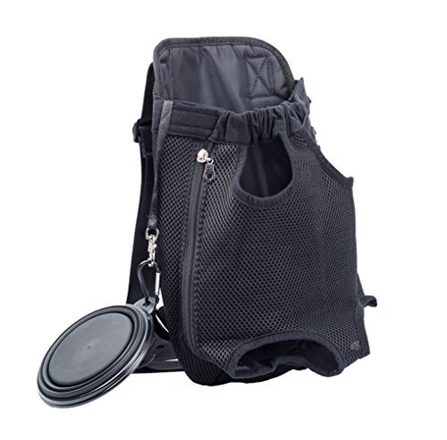 Pet Carrier Outdoor Travel Mesh Bag Convenient Backpack with a Portable Collapsible Pet Bowl, Fits for Mens Womens (L, Black)