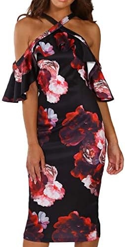Women's Formal Dress,LANSKIRT Sales! Ladies Cross Off Shoulder Printing Party Dress Ladies Sundress Bodycon Sexy Mini Dress Vintage Slim Fit Maxi Dresses