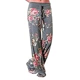 Wide Leg Pants, Kimloog Women Floral Print High Waist Loose Casual Drawstring Trousers (XL, Dark Gray)
