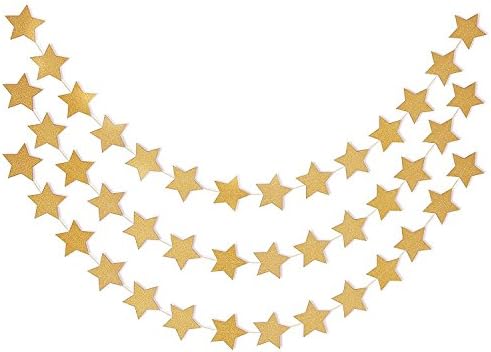 Gold Glitter Twinkle Star Garland - Sparkling Paper Banner Bunting Hanging Decoration Party Supplies - 13 Feet ( 2 Pcs )