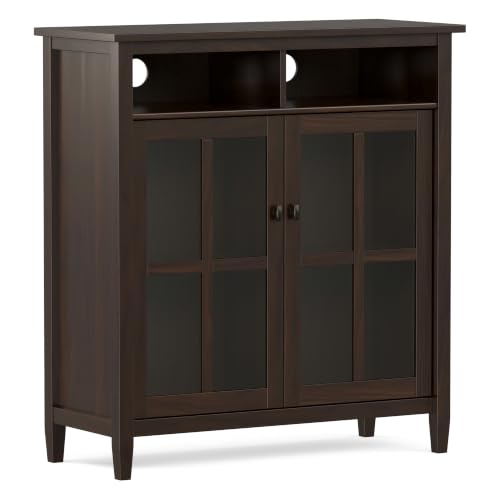 SIMPLIHOME Warm Shaker 39" Solid Wood Media Cabinet in Brunette Brown