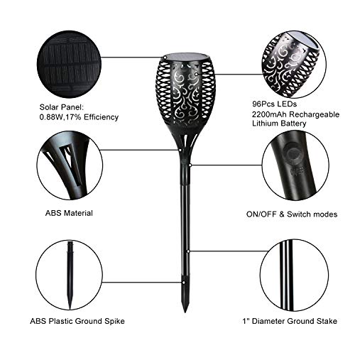 FUDESY 4-Pack Solar Torch Lights,Flickering Flames Lamp LED Outdoor Spotlights Landscape Decoration Lighting Dancing Flame Auto On/Off Dusk to Dawn Security Torches Light for Pathway Garden,FDS96PCS4