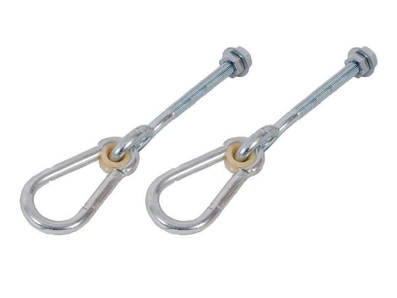 2 Swing Hooks Heavy Duty M10 Swing Hanger Bolts with Carabiner Clips to Hang Swing Accessories or Swing Seats from a Climbing Frame or Swing Frame Pack of Two