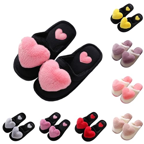 slippers for women Womens Slippers Warm Women's Winter Closed Heart-Shaped House Sliders Non-Slip Memory Foam Slipper Long Plush Flat Bottom Clashing Color Shoes fuzzy Sliders for women Pink 5