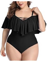 Daci Traje de baño de una pieza para dama, talla grande, con volantes, de encaje, sólido