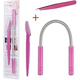 Hair Removal Spring, Kapmore Threading Hair Removal Removes Hair on the Upper Lip, Chin, Cheeks and Sideburns Including Facial Hair Epilator with Beauty Tweezers, Eyebrow Shaping Razor(Pink)