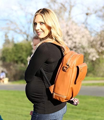 Multifunctional Backpack Bag for Diapers by Pretty Pokets, A Baby Bag with Changing pad, Insulated Bottle Holder and a Mom Purse (Brown)