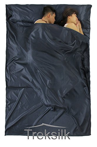 DOUBLE Treksilk NAVY BLUE ART SILK Liner Sleeping Bag Inner Sheet Hostel Sack Backpack Travel for couple Travel Accessory – Protection Bed Bugs