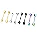 JOVIVI 8pc 16G Mix-color Stainless Steel Barbell Lip/Eyebrow/Noese/Nipple Piercing Rings Earrings 1/2