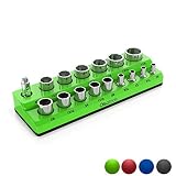 Olsa Tools Magnetic Socket Organizer | 1/2-inch Drive | SAE | Green | Holds 16 Sockets | Premium Quality Tools Organizer