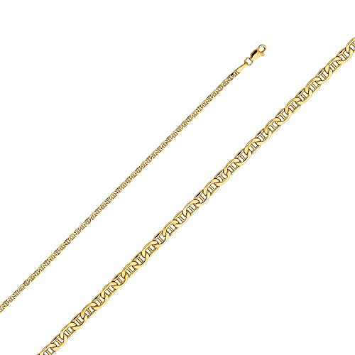 PRINS JEWELS 18 Carat Italian Flat Navy Necklace in 750/1000 Yellow Gold Unisex – Width 3 mm