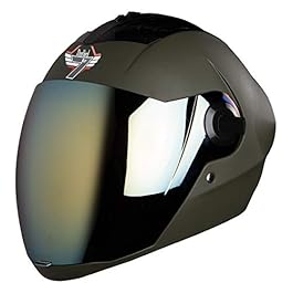 Steelbird SBA-2 7WINGS Full Face Helmet In Matt Finish with Tinted Visor (Medium 580 MM, Matt Battle Green/Gold Visor)