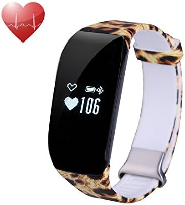 Fitness Tracker Watch with Heart Rate Monitor, Aestheticism H5 Bluetooth 4.0 Smart Bracelet Fitness Band Activity Tracker Waterproof Swimming Pedometer for Android iOS Phones (Leopard)