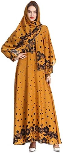 Sunyastor Muslim Dresses for Women with Hijab Muslim Print Sleek Temperament Slim Noble Kaftan Abaya Evening Gown Maxi Dress