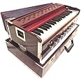 Brass-India Portable Folding Harmonium, 9 Stops, Rosewood Color, 3 1/2 Octave, Coupler, Bag, Tuned To A440