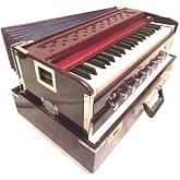 Brass-India Portable Folding Harmonium, 9 Stops, Rosewood Color, 3 1/2 Octave, Coupler, Bag, Tuned To A440