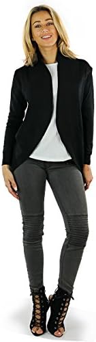 Ohconcept Collection Open Front Curved hem Cardigan, Black, Small-Medium